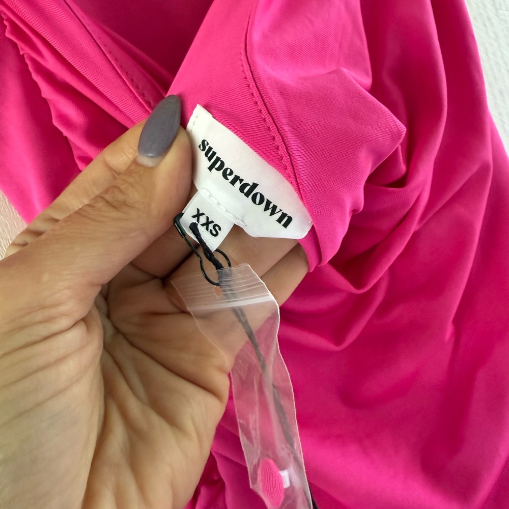 2 for $15 sale: nwt superdown Mallory halter hot pink ruched bodycon midi dress - Picture 6 of 7
